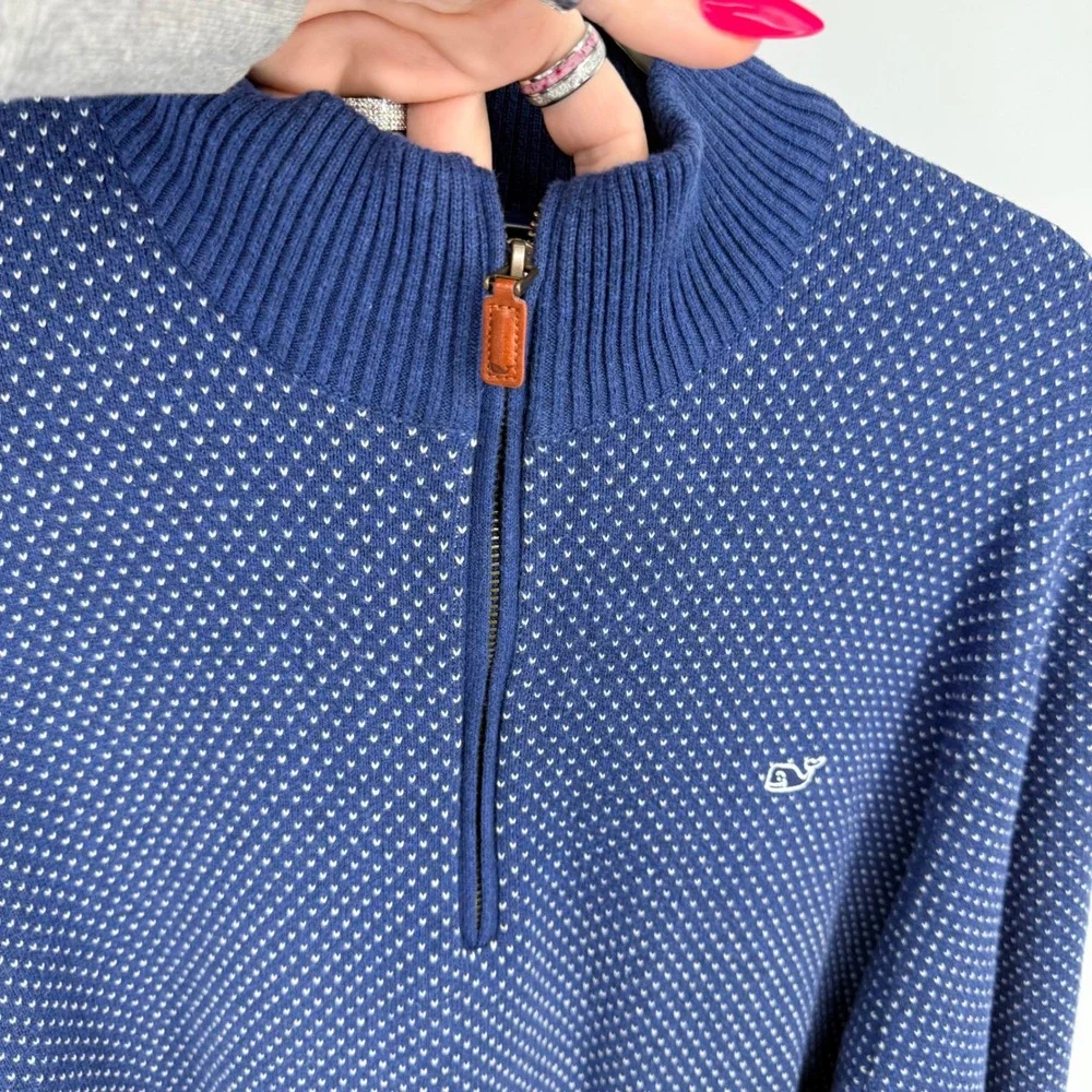 Vineyard Vines Mens Blue Ditsy Print 1/4 Zip Sweater‎ XXL Cotton Blend Preppy